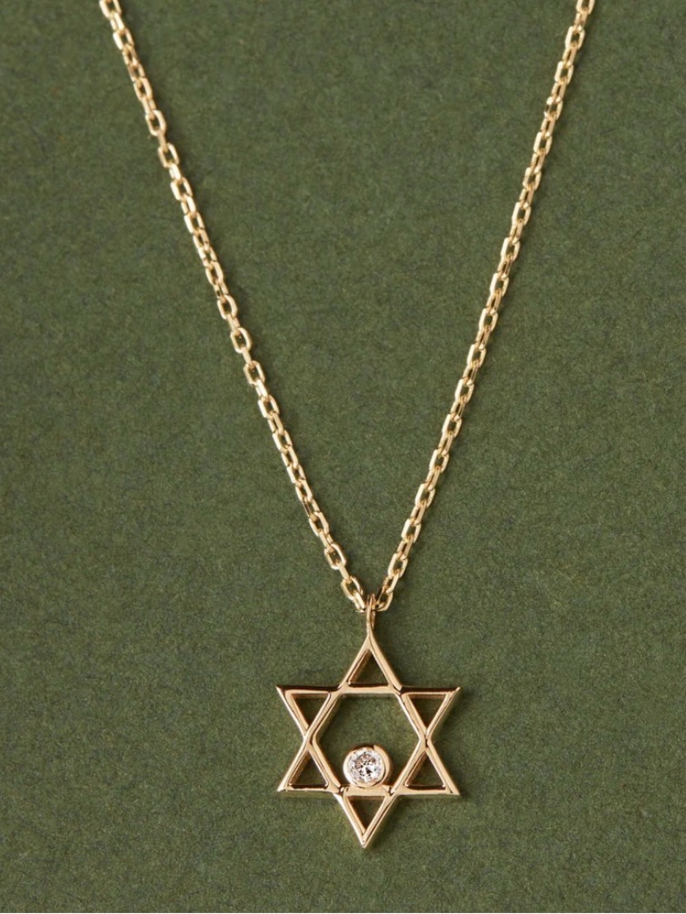Gold Star of David Pendant Necklace with Center Stone - Women Jewelry